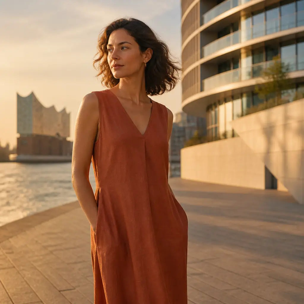 Terracotta-Sommerkleid in der HafenCity Hamburg